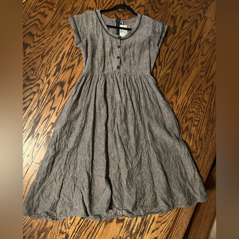 Let’s Backtrack - Handmade - Women's Gray Linen Fit-and-Flare Dress - Small